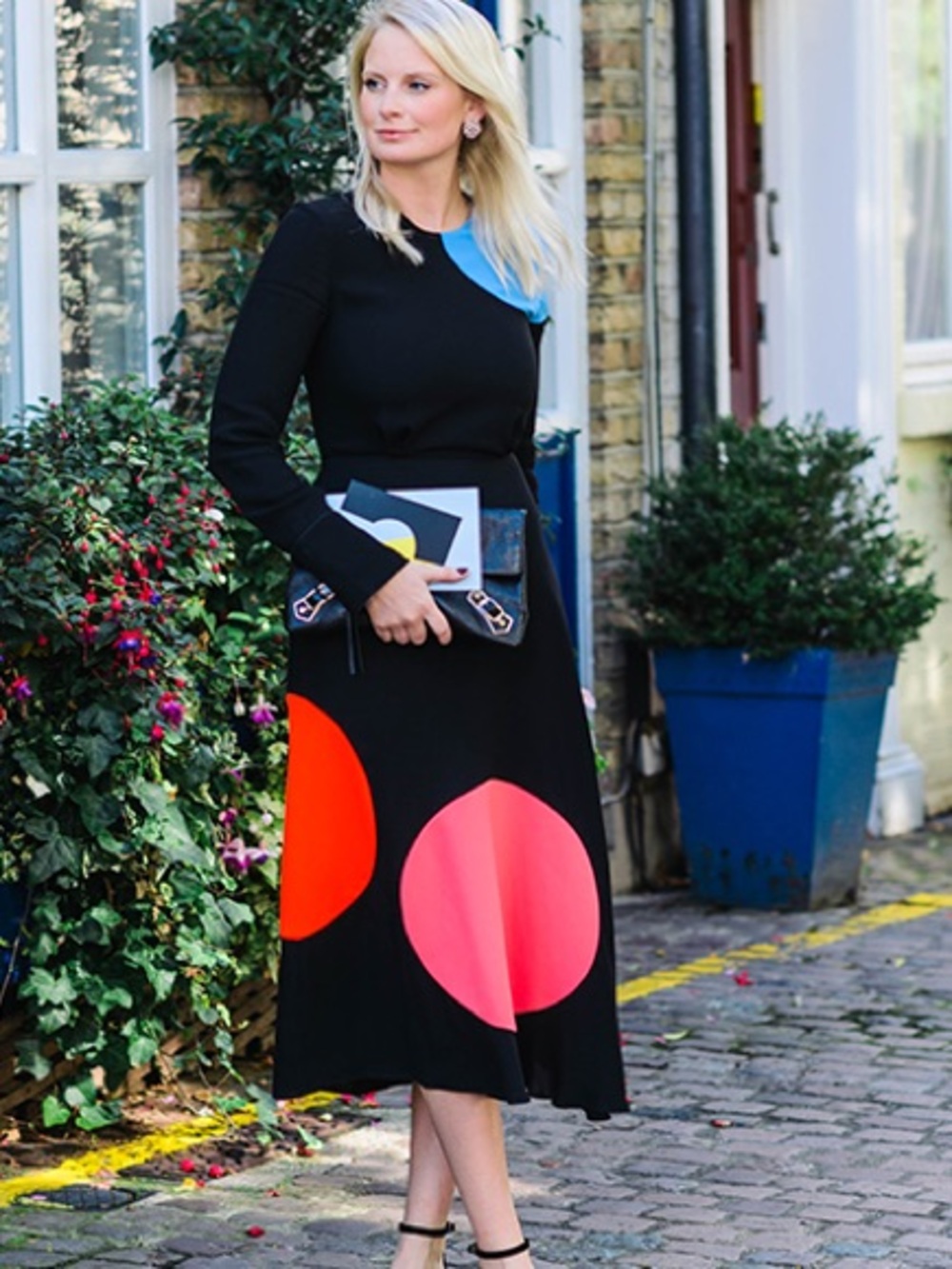 ROKSANDA Withiel Bold Circles Colorblock Midi Dress Pure Silk Lining UK 8 US 4